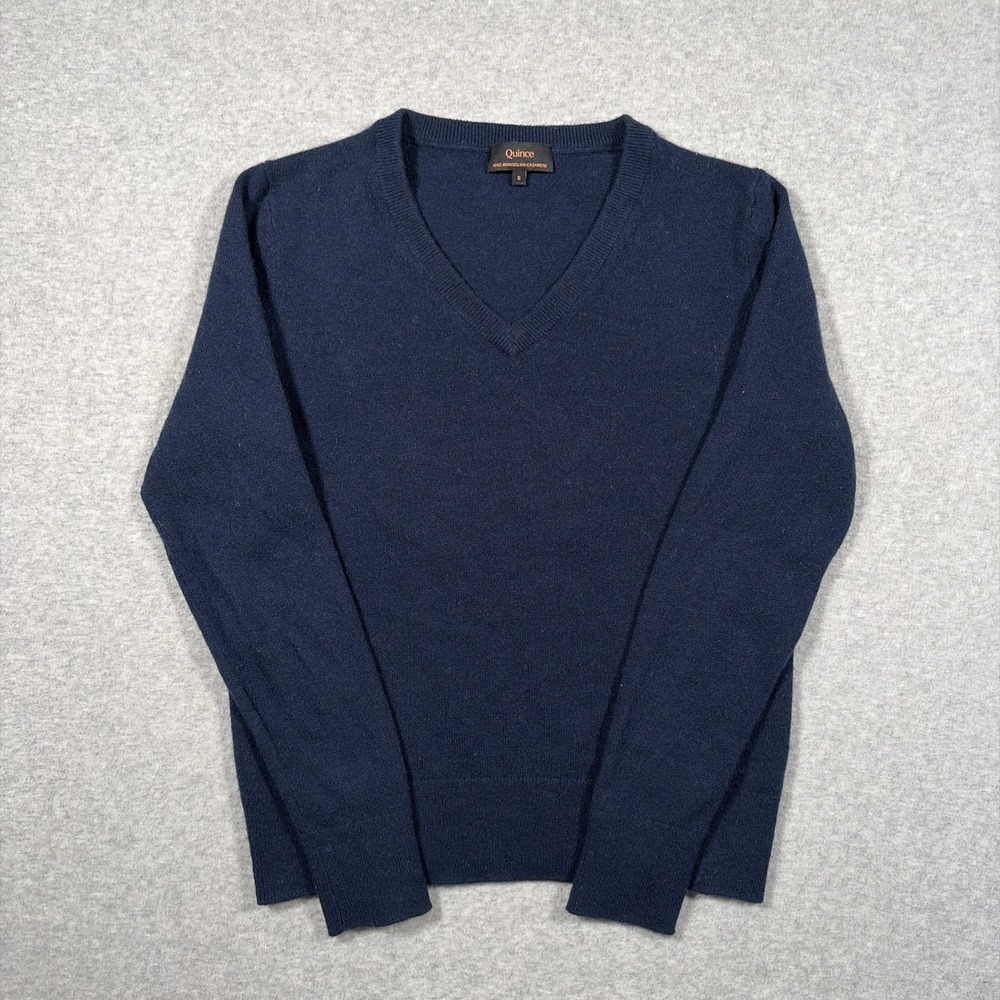 Quince Mongolian Cashmere V-Neck Sweater Women Small Navy Blue